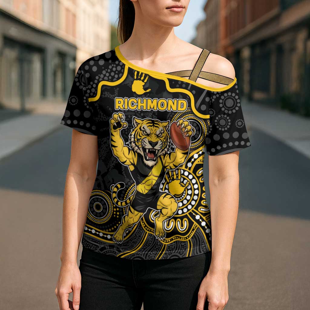 Custom Richmond Football Cross Shoulder Shirt Aboriginal Dot Art Pattern