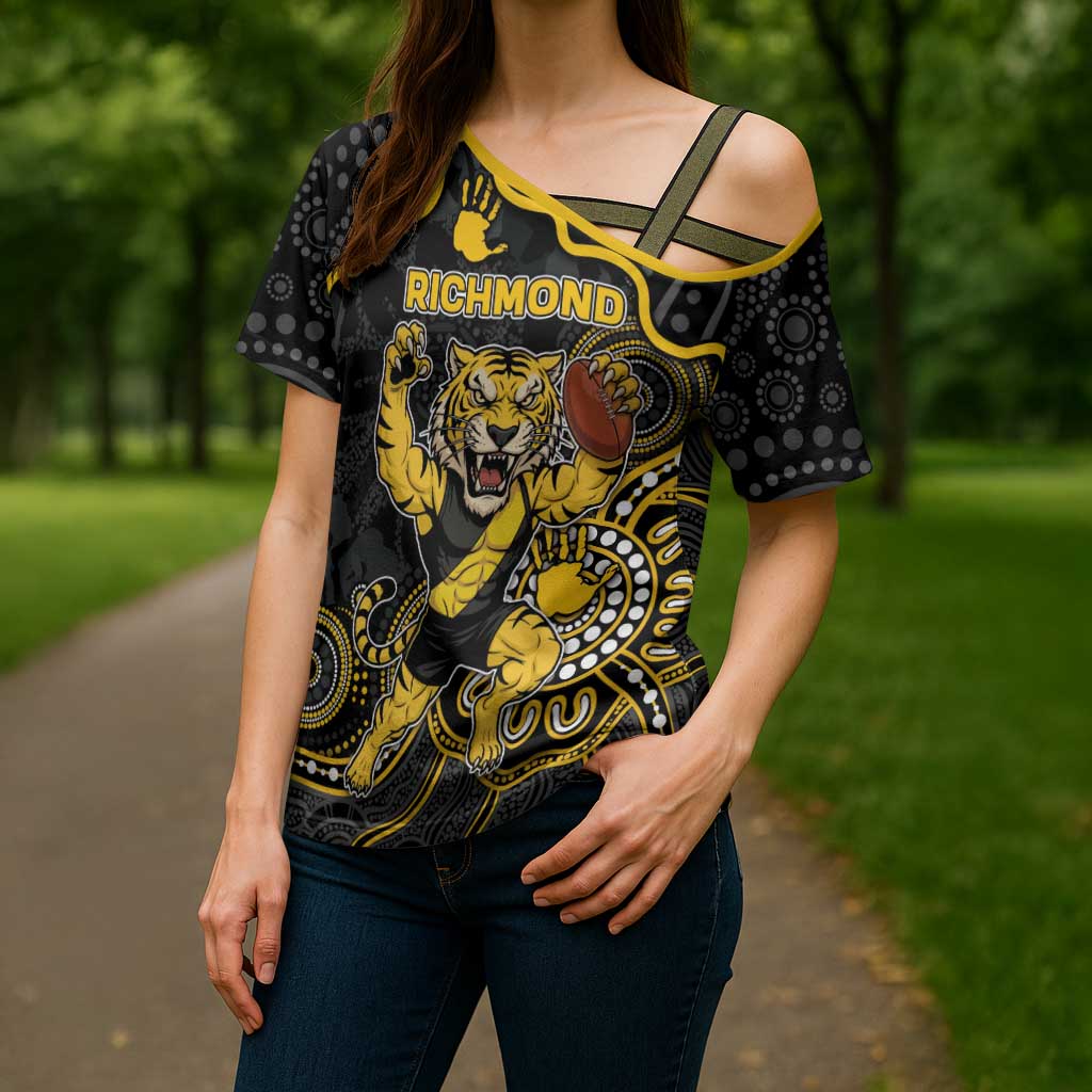 Custom Richmond Football Cross Shoulder Shirt Aboriginal Dot Art Pattern