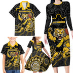 Custom Richmond Football Family Matching Long Sleeve Bodycon Dress and Hawaiian Shirt Aboriginal Dot Art Pattern