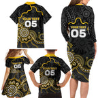 Custom Richmond Football Family Matching Long Sleeve Bodycon Dress and Hawaiian Shirt Aboriginal Dot Art Pattern