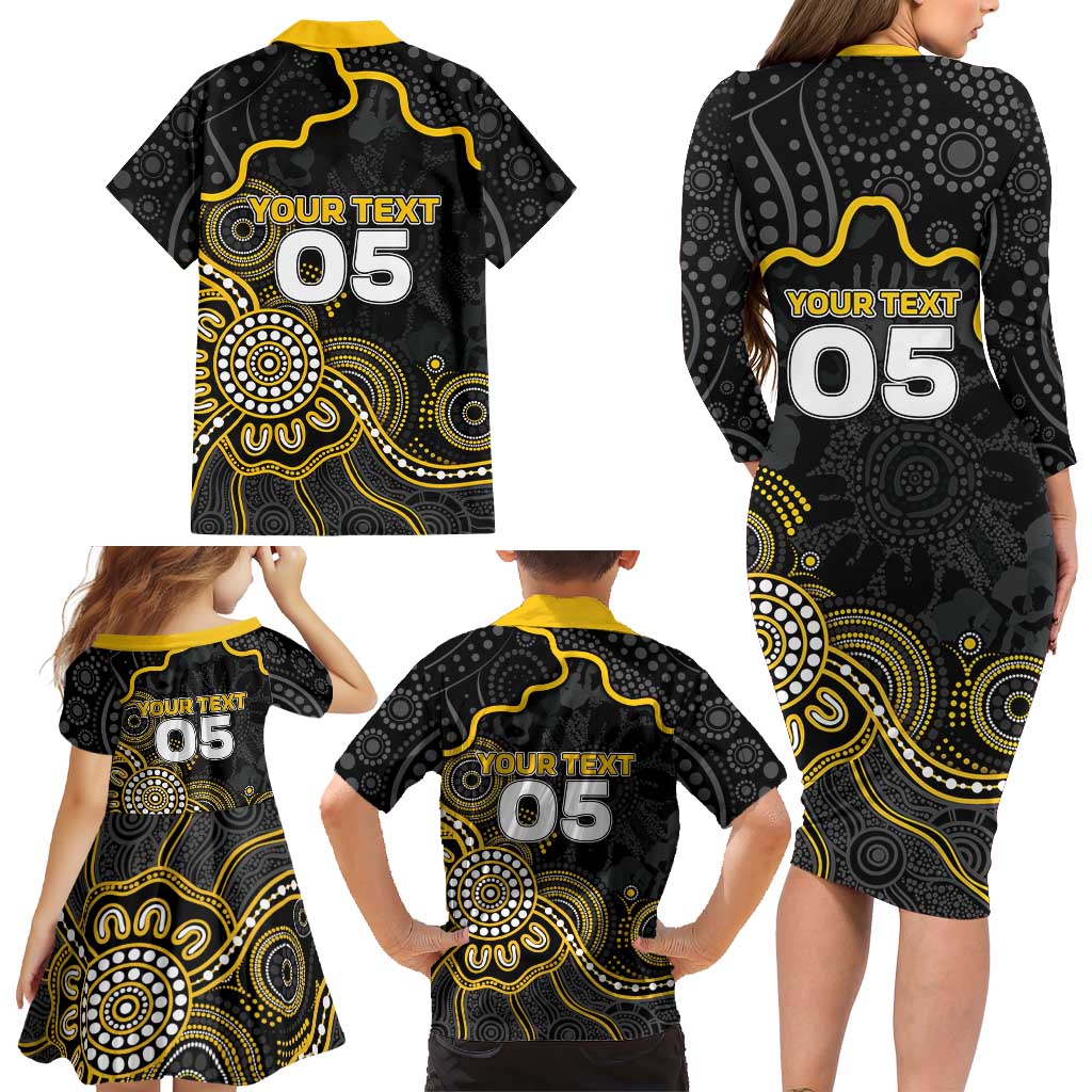 Custom Richmond Football Family Matching Long Sleeve Bodycon Dress and Hawaiian Shirt Aboriginal Dot Art Pattern