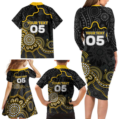 Custom Richmond Football Family Matching Long Sleeve Bodycon Dress and Hawaiian Shirt Aboriginal Dot Art Pattern