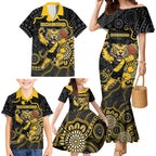 Custom Richmond Football Family Matching Mermaid Dress and Hawaiian Shirt Aboriginal Dot Art Pattern