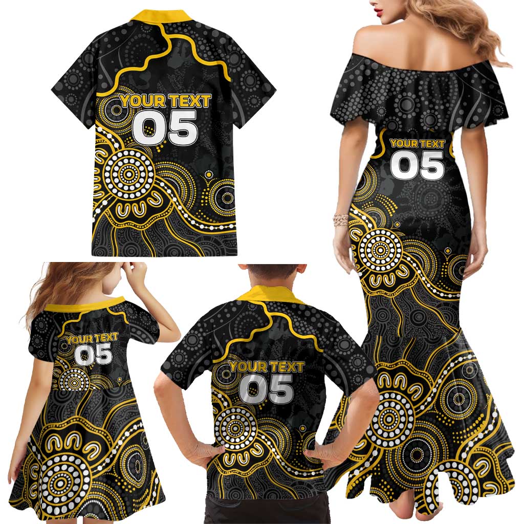 Custom Richmond Football Family Matching Mermaid Dress and Hawaiian Shirt Aboriginal Dot Art Pattern
