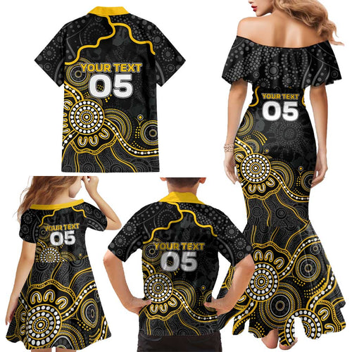 Custom Richmond Football Family Matching Mermaid Dress and Hawaiian Shirt Aboriginal Dot Art Pattern