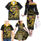Custom Richmond Football Family Matching Off The Shoulder Long Sleeve Dress and Hawaiian Shirt Aboriginal Dot Art Pattern
