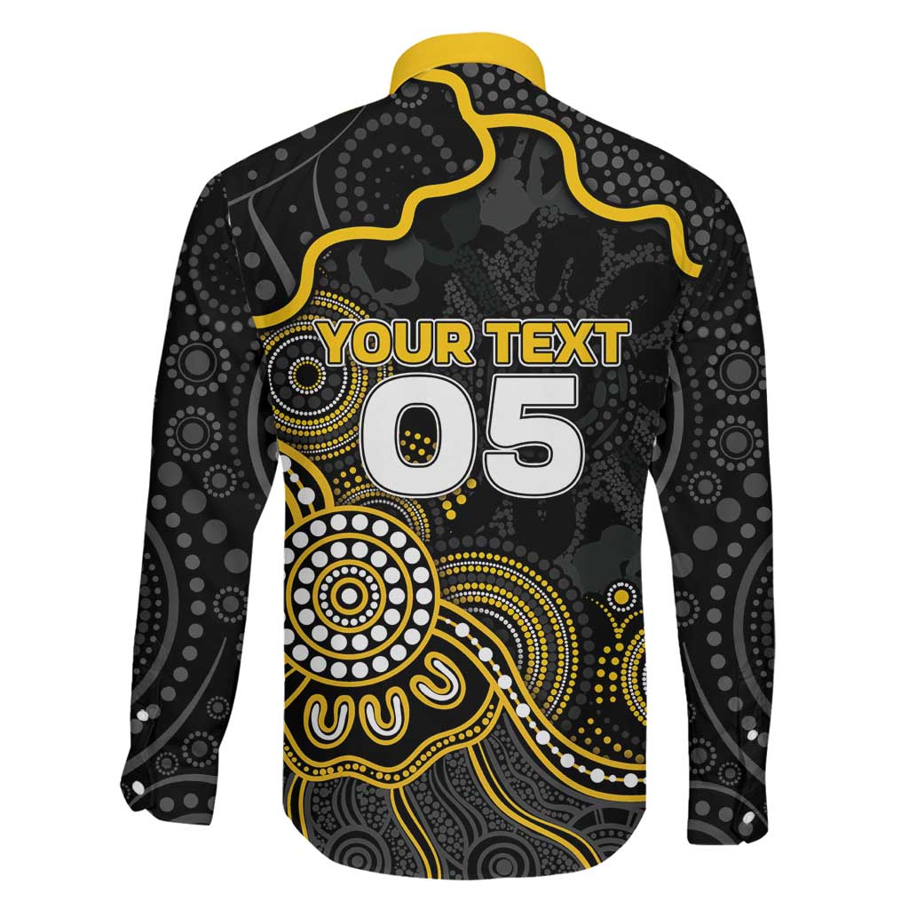 Custom Richmond Football Family Matching Off The Shoulder Long Sleeve Dress and Hawaiian Shirt Aboriginal Dot Art Pattern