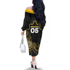 Custom Richmond Football Family Matching Off The Shoulder Long Sleeve Dress and Hawaiian Shirt Aboriginal Dot Art Pattern