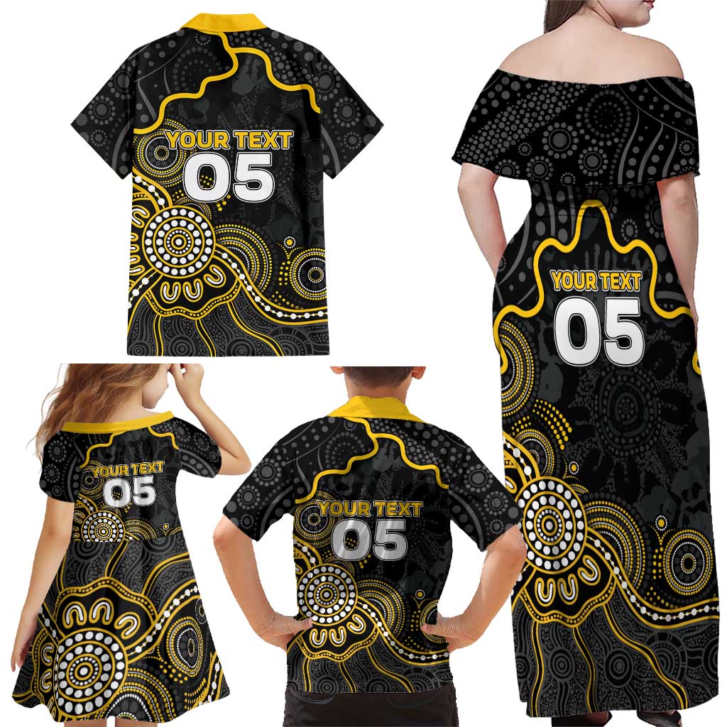 Custom Richmond Football Family Matching Off Shoulder Maxi Dress and Hawaiian Shirt Aboriginal Dot Art Pattern