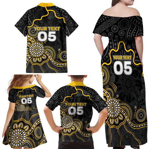 Custom Richmond Football Family Matching Off Shoulder Maxi Dress and Hawaiian Shirt Aboriginal Dot Art Pattern