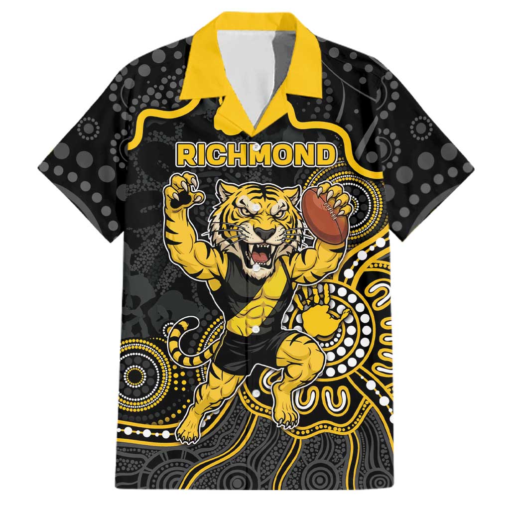 Custom Richmond Football Family Matching Off Shoulder Maxi Dress and Hawaiian Shirt Aboriginal Dot Art Pattern