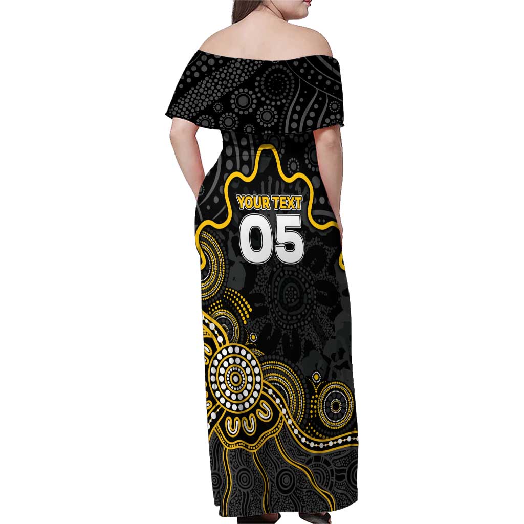 Custom Richmond Football Family Matching Off Shoulder Maxi Dress and Hawaiian Shirt Aboriginal Dot Art Pattern