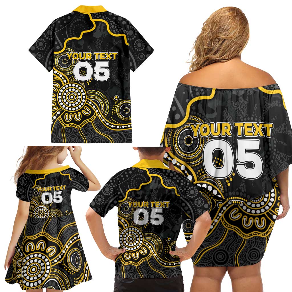 Custom Richmond Football Family Matching Off Shoulder Short Dress and Hawaiian Shirt Aboriginal Dot Art Pattern