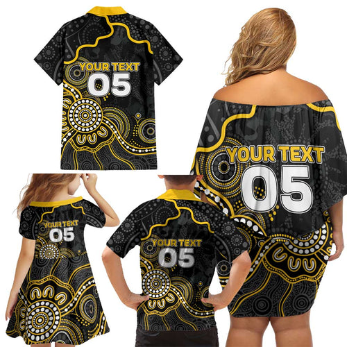 Custom Richmond Football Family Matching Off Shoulder Short Dress and Hawaiian Shirt Aboriginal Dot Art Pattern