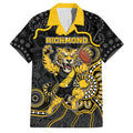 Custom Richmond Football Family Matching Off Shoulder Short Dress and Hawaiian Shirt Aboriginal Dot Art Pattern