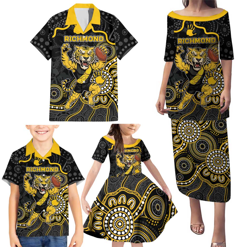 Custom Richmond Football Family Matching Puletasi and Hawaiian Shirt Aboriginal Dot Art Pattern