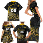 Custom Richmond Football Family Matching Short Sleeve Bodycon Dress and Hawaiian Shirt Aboriginal Dot Art Pattern