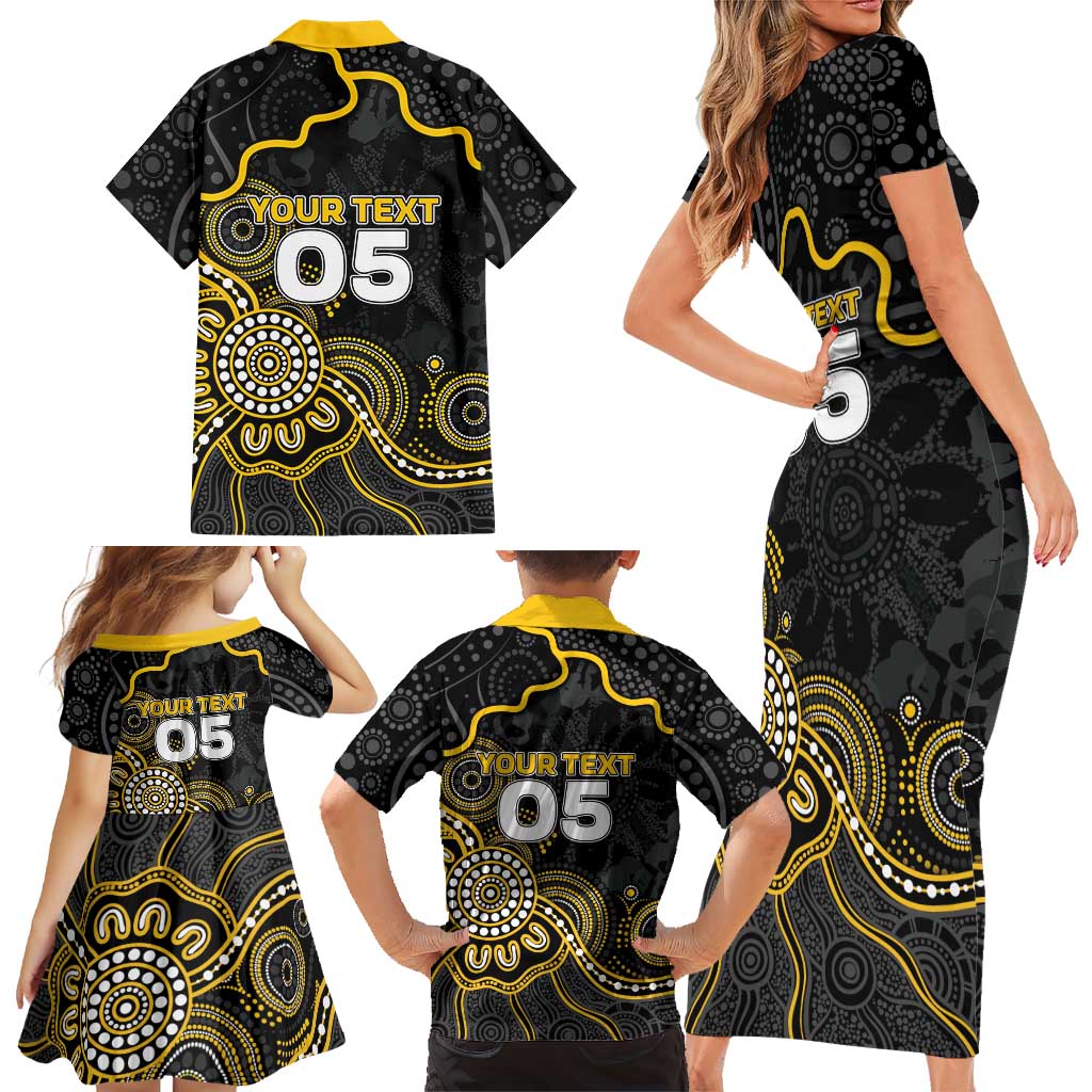 Custom Richmond Football Family Matching Short Sleeve Bodycon Dress and Hawaiian Shirt Aboriginal Dot Art Pattern