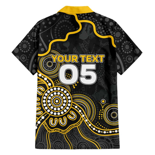 Custom Richmond Football Family Matching Short Sleeve Bodycon Dress and Hawaiian Shirt Aboriginal Dot Art Pattern