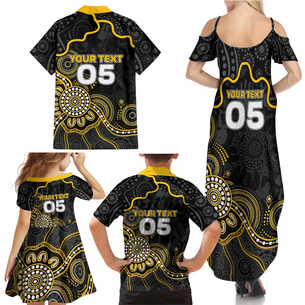 Custom Richmond Football Family Matching Summer Maxi Dress and Hawaiian Shirt Aboriginal Dot Art Pattern