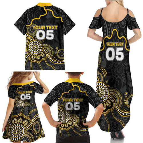 Custom Richmond Football Family Matching Summer Maxi Dress and Hawaiian Shirt Aboriginal Dot Art Pattern