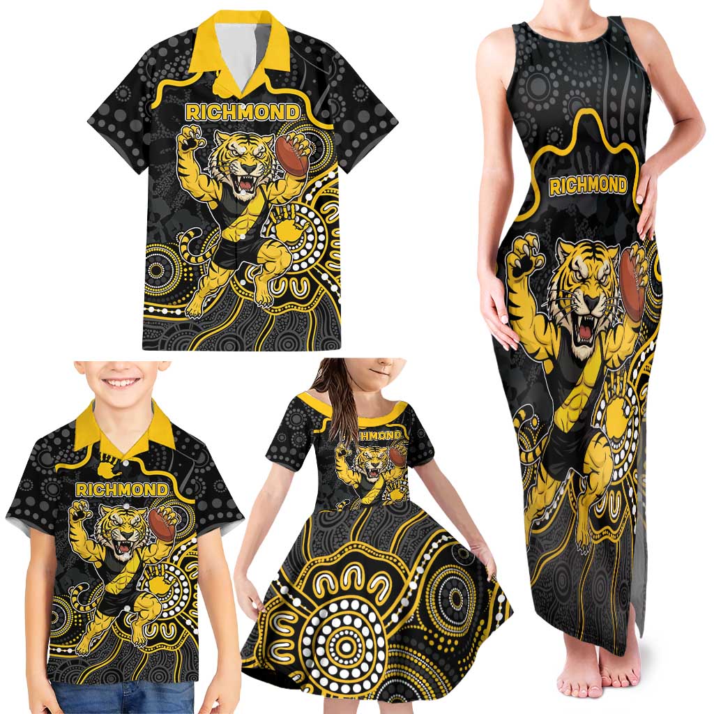 Custom Richmond Football Family Matching Tank Maxi Dress and Hawaiian Shirt Aboriginal Dot Art Pattern