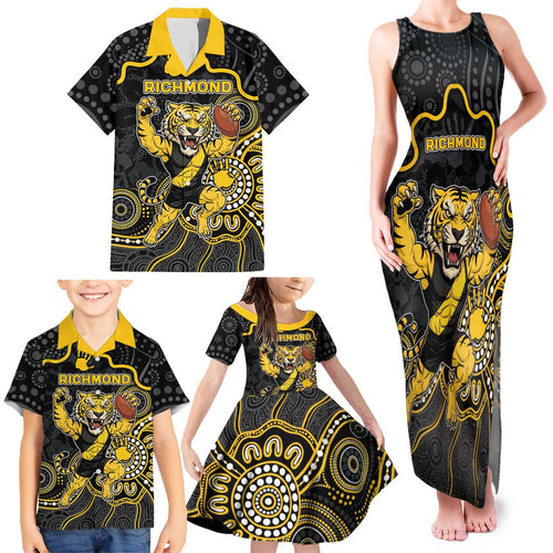 Custom Richmond Football Family Matching Tank Maxi Dress and Hawaiian Shirt Aboriginal Dot Art Pattern