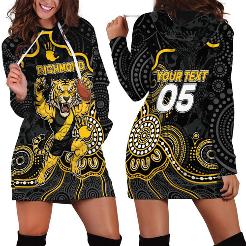 Custom Richmond Football Hoodie Dress Aboriginal Dot Art Pattern
