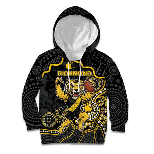 Custom Richmond Football Kid Hoodie Aboriginal Dot Art Pattern