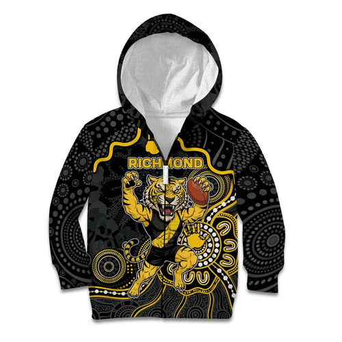 Custom Richmond Football Kid Hoodie Aboriginal Dot Art Pattern