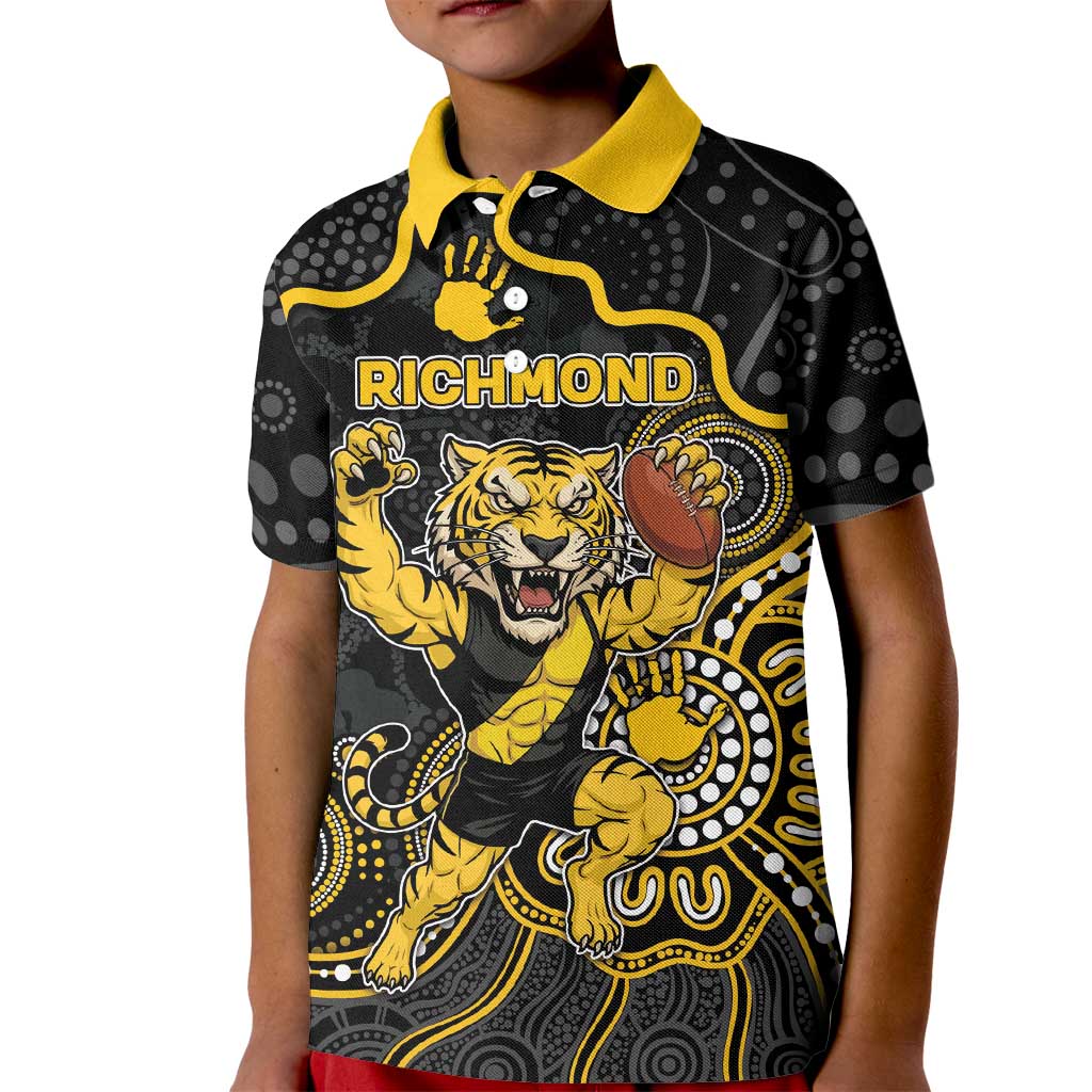 Custom Richmond Football Kid Polo Shirt Aboriginal Dot Art Pattern