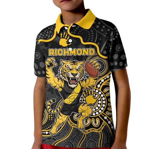 Custom Richmond Football Kid Polo Shirt Aboriginal Dot Art Pattern