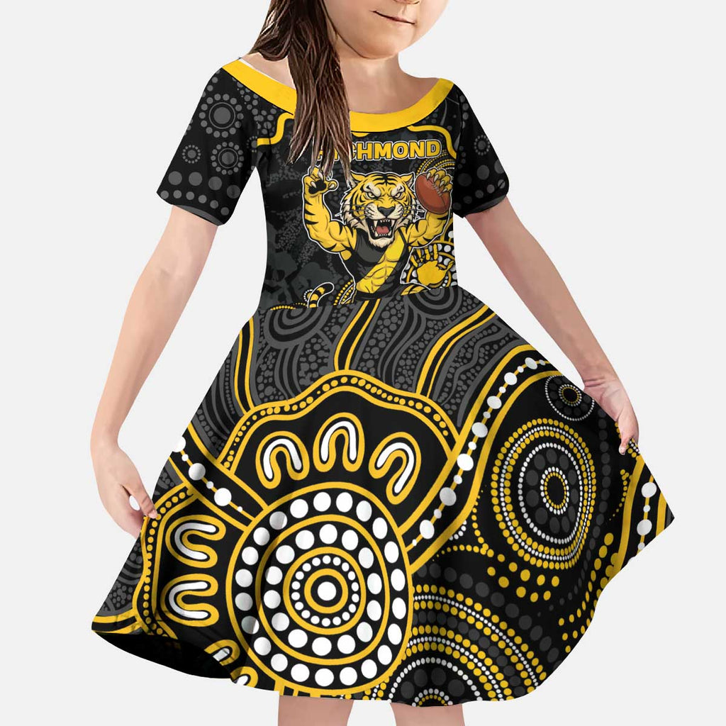 Custom Richmond Football Kid Short Sleeve Dress Aboriginal Dot Art Pattern