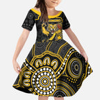 Custom Richmond Football Kid Short Sleeve Dress Aboriginal Dot Art Pattern