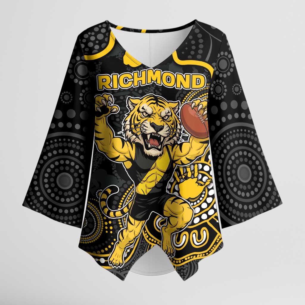 Custom Richmond Football Kimono Sleeve Blouse Aboriginal Dot Art Pattern