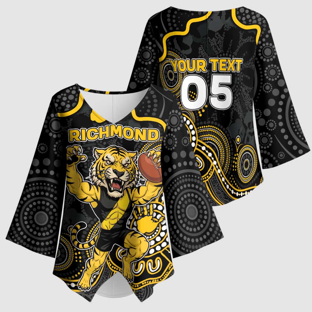 Custom Richmond Football Kimono Sleeve Blouse Aboriginal Dot Art Pattern