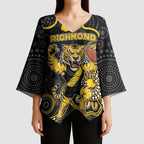Custom Richmond Football Kimono Sleeve Blouse Aboriginal Dot Art Pattern