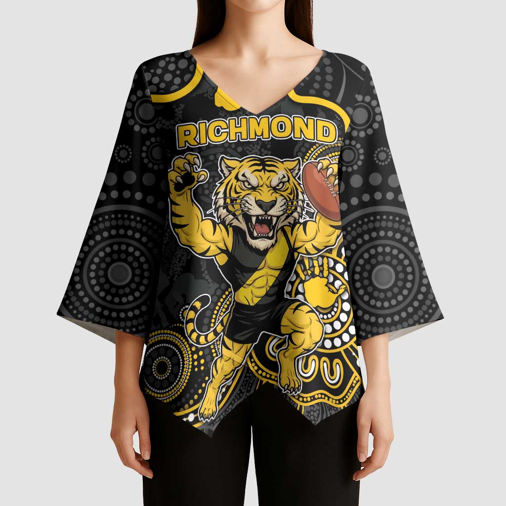 Custom Richmond Football Kimono Sleeve Blouse Aboriginal Dot Art Pattern