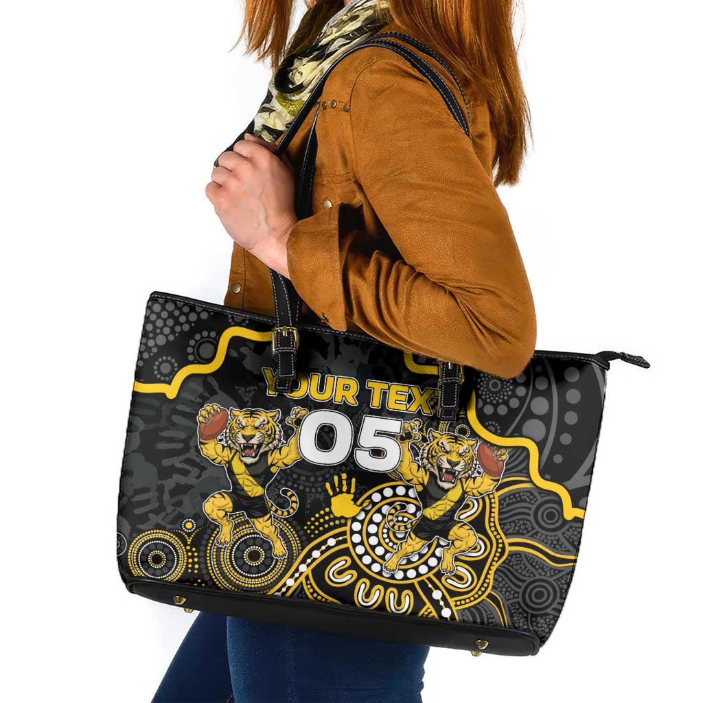 Custom Richmond Football Leather Tote Bag Aboriginal Dot Art Pattern