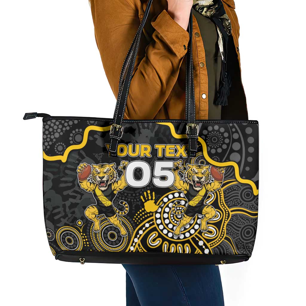 Custom Richmond Football Leather Tote Bag Aboriginal Dot Art Pattern