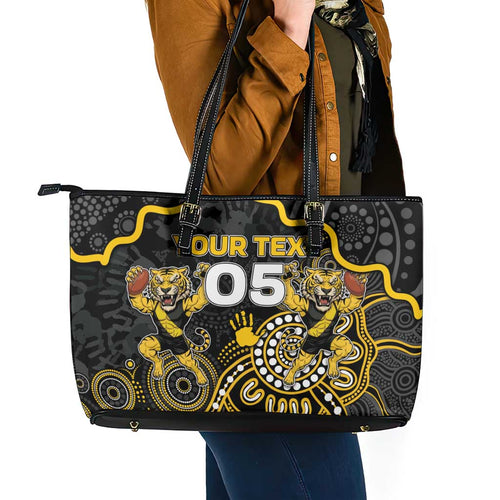 Custom Richmond Football Leather Tote Bag Aboriginal Dot Art Pattern