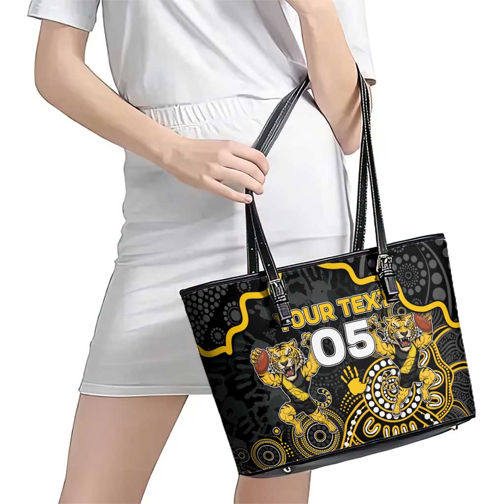Custom Richmond Football Leather Tote Bag Aboriginal Dot Art Pattern