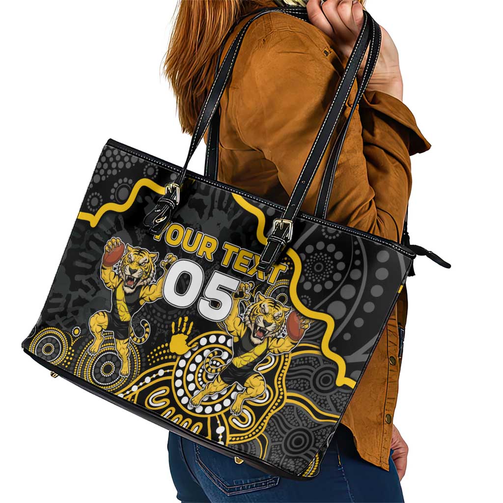 Custom Richmond Football Leather Tote Bag Aboriginal Dot Art Pattern