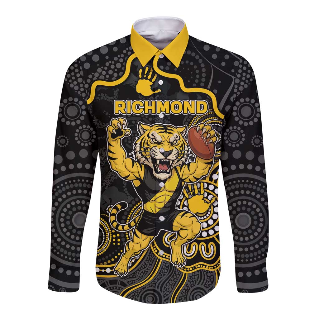 Custom Richmond Football Long Sleeve Button Shirt Aboriginal Dot Art Pattern
