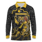 Custom Richmond Football Long Sleeve Polo Shirt Aboriginal Dot Art Pattern