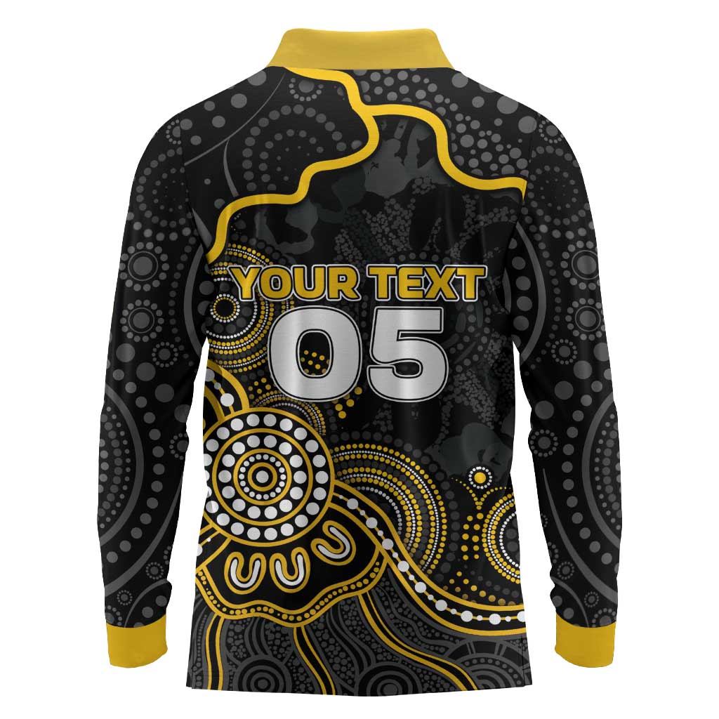 Custom Richmond Football Long Sleeve Polo Shirt Aboriginal Dot Art Pattern
