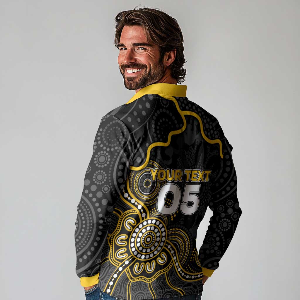 Custom Richmond Football Long Sleeve Polo Shirt Aboriginal Dot Art Pattern