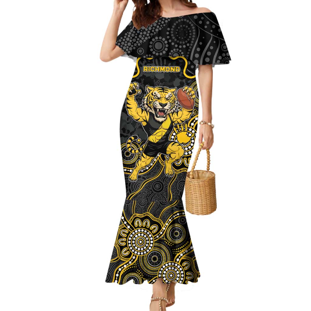 Custom Richmond Football Mermaid Dress Aboriginal Dot Art Pattern