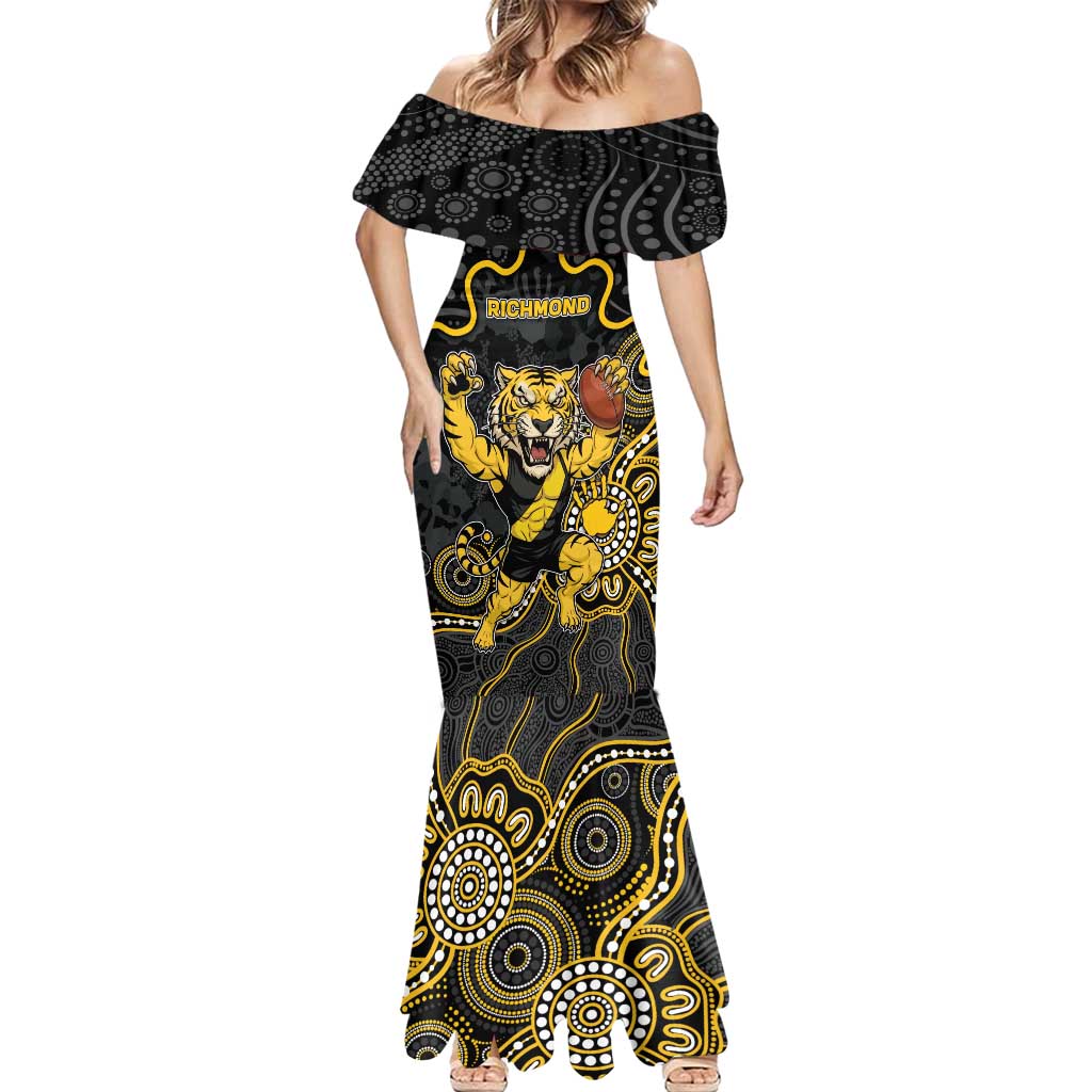 Custom Richmond Football Mermaid Dress Aboriginal Dot Art Pattern