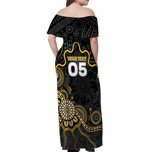 Custom Richmond Football Off Shoulder Maxi Dress Aboriginal Dot Art Pattern